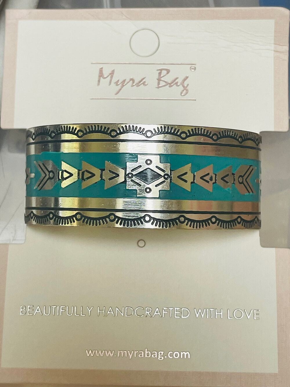 Mesa Heritage Etched Metal Cuff Bracelet Turquoise Silver -tone Metal NEW